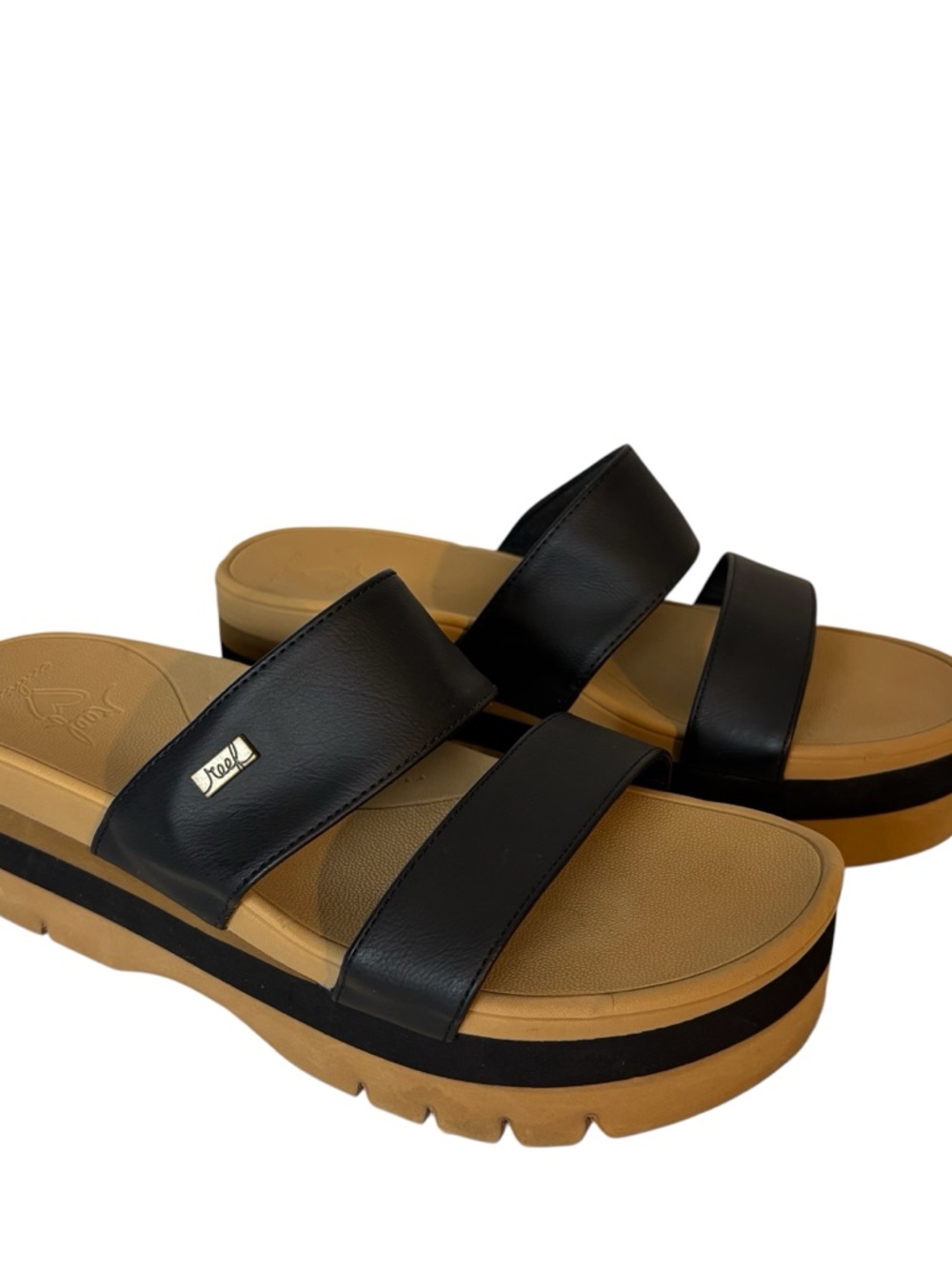 Reef Cushion Banded Horizon 2.5 Slide Black Platform Sandals Women’s US 9 EU 40